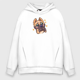 Мужское худи Oversize хлопок с принтом Собачка в Ухте, френч-терри — 70% хлопок, 30% полиэстер. Мягкий теплый начес внутри —100% хлопок | боковые карманы, эластичные манжеты и нижняя кромка, капюшон на магнитной кнопке | Тематика изображения на принте: cute | dog | doggy | милая собачка | миленько | милота | овчарка | собака | собачка | стикер собаки