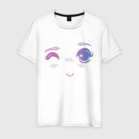 Мужская футболка хлопок с принтом Anime Eye в Ухте, 100% хлопок | прямой крой, круглый вырез горловины, длина до линии бедер, слегка спущенное плечо. | Тематика изображения на принте: anime | cute | eye | face | girl | аниме | арт | брови | взгляд | глаза | девушка | лицо | милое | подмигивает | подмигивание | смущение | улыбка | флирт