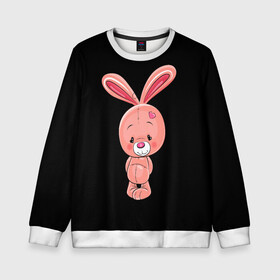 Детский свитшот 3D с принтом ЗАЙЧИК в Ухте, 100% полиэстер | свободная посадка, прямой крой, мягкая тканевая резинка на рукавах и понизу свитшота | animal | baby rabbits | beast | bunny | cat | cute | fluffy | hare | hunter | lion | lion cub | lion king | mane | pink | predator | rabbit | red | tail | yellow | зайк | зайка | зайчик | заяц | кролик | кроль | крольчата | розовый