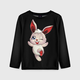 Детский лонгслив 3D с принтом КРОЛИК в Ухте, 100% полиэстер | длинные рукава, круглый вырез горловины, полуприлегающий силуэт
 | animal | baby rabbits | beast | bunny | cat | cute | fluffy | hare | hunter | lion | lion cub | lion king | mane | pink | predator | rabbit | red | tail | yellow | зайк | зайка | зайчик | заяц | кролик | кроль | крольчата | розовый