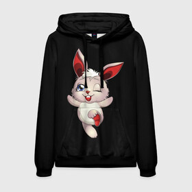 Мужская толстовка 3D с принтом КРОЛИК в Ухте, 100% полиэстер | двухслойный капюшон со шнурком для регулировки, мягкие манжеты на рукавах и по низу толстовки, спереди карман-кенгуру с мягким внутренним слоем. | animal | baby rabbits | beast | bunny | cat | cute | fluffy | hare | hunter | lion | lion cub | lion king | mane | pink | predator | rabbit | red | tail | yellow | зайк | зайка | зайчик | заяц | кролик | кроль | крольчата | розовый