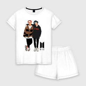 Женская пижама с шортиками хлопок с принтом BTS в Ухте, 100% хлопок | футболка прямого кроя, шорты свободные с широкой мягкой резинкой | bts | k pop | kpop | rm | аниме | бтс | ви | джей хоуп | джонгук | кпоп | сюга | чимин | чин | япония