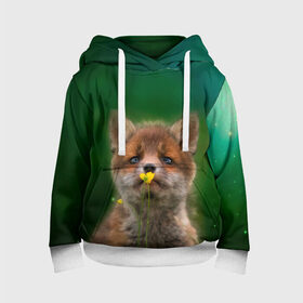 Детская толстовка 3D с принтом Лисенок нюхает цветок в Ухте, 100% полиэстер | двухслойный капюшон со шнурком для регулировки, мягкие манжеты на рукавах и по низу толстовки, спереди карман-кенгуру с мягким внутренним слоем | fox | foxy | животное | звери | лиса | лисенок | лисичка | милая | рыжая | фокс