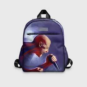 Детский рюкзак 3D с принтом LP в Ухте, 100% полиэстер | лямки с регулируемой длиной, сверху петелька, чтобы рюкзак можно было повесить на вешалку. Основное отделение закрывается на молнию, как и внешний карман. Внутри дополнительный карман. По бокам два дополнительных кармашка | bennington | chester | linkin park | rock | беннингтон | линкин парк | рок | честер