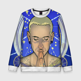 Детский свитшот 3D с принтом Chester Bennington в Ухте, 100% полиэстер | свободная посадка, прямой крой, мягкая тканевая резинка на рукавах и понизу свитшота | bennington | chester | linkin park | rock | беннингтон | линкин парк | рок | честер