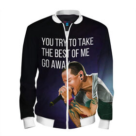 Мужской бомбер 3D с принтом GO AWAY в Ухте, 100% полиэстер | застегивается на молнию, по бокам два кармана без застежек, по низу бомбера и на воротнике - эластичная резинка | bennington | chester | linkin park | rock | беннингтон | линкин парк | рок | честер