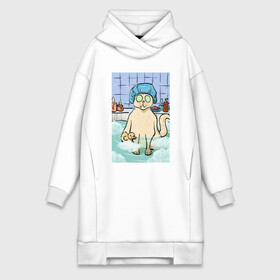 Платье-худи хлопок с принтом Счастливая кошка в ванной в Ухте,  |  | ванна | вода | забавная | кошка | мем | милая | отдых | рисунок | уточка | чилл