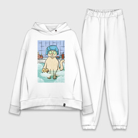 Женский костюм хлопок Oversize с принтом Счастливая кошка в ванной в Ухте,  |  | ванна | вода | забавная | кошка | мем | милая | отдых | рисунок | уточка | чилл