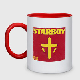 Кружка двухцветная с принтом The Weeknd STARBOY в Ухте, керамика | объем — 330 мл, диаметр — 80 мм. Цветная ручка и кайма сверху, в некоторых цветах — вся внутренняя часть | starboy | the weeknd | xo | старбой