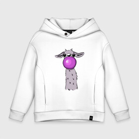 Детское худи Oversize хлопок с принтом Лама в Ухте, френч-терри — 70% хлопок, 30% полиэстер. Мягкий теплый начес внутри —100% хлопок | боковые карманы, эластичные манжеты и нижняя кромка, капюшон на магнитной кнопке | bubble gum | lama | no drama | баблгам | бубльгум | лама | лама с жвачкой | пузырь