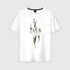 Женская футболка хлопок Oversize с принтом Flo в Ухте, 100% хлопок | свободный крой, круглый ворот, спущенный рукав, длина до линии бедер
 | Тематика изображения на принте: 8 марта | girl | woman | бабушка | весна | девушкам | девушке | девушки | женский | листья | мама | март | пионы | подарок | тренд | цветочки | цветы