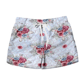 Женские шорты 3D с принтом Цветы геометрия паттерн в Ухте, 100% полиэстер | прямой крой, два кармана без застежек по бокам. Мягкая трикотажная резинка на поясе, внутри которой широкие завязки. Длина до середины бедра | 8 марта | floral | flowers | geometry | holiday | pattern | roses | woman day | геометрия | праздник | розы | цветы