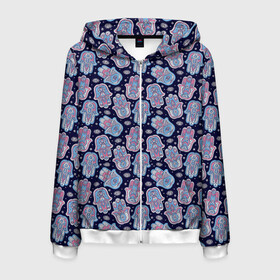 Мужская толстовка 3D на молнии с принтом Хамса в Ухте, 100% полиэстер | длина до линии бедра, манжеты и пояс оформлены мягкой тканевой резинкой, двухслойный капюшон со шнурком для регулировки, спереди молния, по бокам два кармана | Тематика изображения на принте: аум | брахма | будда | буддист | веган | вишну | ганеша | гимнастика | индиго | индуизм | инь янь | йога | лотос | мантра | медитация | нирвана | ом | просветление | психоделика | санскрит | третий глаз