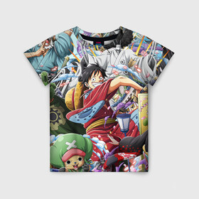 Детская футболка 3D с принтом ONE PIECE | ВАН ПИС в Ухте, 100% гипоаллергенный полиэфир | прямой крой, круглый вырез горловины, длина до линии бедер, чуть спущенное плечо, ткань немного тянется | Тематика изображения на принте: anime | luffi | lufi | manga | one piece | samurai | wano ван пис | zoho | большой куш | ван пис | вон пис | зохо | корабль | луфи | луффи | манга | манки д. луффи | пират | самурай | уон пис