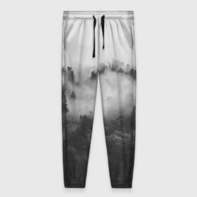 Женские брюки 3D Лес: в Ухте, полиэстер 100% | прямой крой, два кармана без застежек по бокам, с мягкой трикотажной резинкой на поясе и по низу штанин. В поясе для дополнительного комфорта — широкие завязки | tegunvteg | деревья | лес | листья | природа | темный лес | туман | туман в лесу