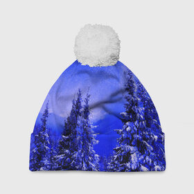 Шапка 3D c помпоном с принтом Зимний лес в Ухте, 100% полиэстер | универсальный размер, печать по всей поверхности изделия | tegunvteg | деревья | зима | зимний лес | лес | листья | мороз | природа | снег | темный лес