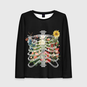 Женский лонгслив 3D с принтом Flowers in Me в Ухте, 100% полиэстер | длинные рукава, круглый вырез горловины, полуприлегающий силуэт | 8 | bones | day | flowers | girl | girlfriend | girls | inside | love | lovers | march | roses | women | womens | x ray | внутри | девушка | девушки | день | женский | женщина | кости | любовь | марта | ребра | рентген | розы | скелет | цветок |