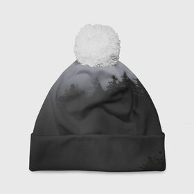 Шапка 3D c помпоном с принтом Лес в дыму в Ухте, 100% полиэстер | универсальный размер, печать по всей поверхности изделия | tegunvteg | деревья | дым | лес | лес в дыму | листья | природа | темный лес