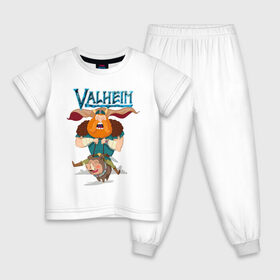 Детская пижама хлопок с принтом Valheim в Ухте, 100% хлопок |  брюки и футболка прямого кроя, без карманов, на брюках мягкая резинка на поясе и по низу штанин
 | fantasy | mmo | valheim | valve | валхейм | вальхейм | викинги | выживалка | игра | королевская битва | ммо | ролевая игра | фэнтази