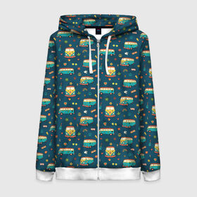 Женская толстовка 3D на молнии Фургоны хиппи: в Ухте, 100% полиэстер | длина до линии бедра, манжеты и пояс оформлены мягкой тканевой резинкой, двухслойный капюшон со шнурком для регулировки, спереди молния, по бокам два кармана | арт | машины | мир | музыка | пис | фургон | хиппи | хипстер