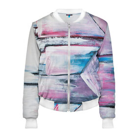 Женский бомбер 3D Цветные мелки: в Ухте, 100% полиэстер | застегивается на молнию, по бокам два кармана без застежек, мягкие манжеты, по низу бомбера и на воротнике — эластичная резинка | живопись | краски | красный | линии | мазки | масляные краски | розовый | синий | цветные мелки