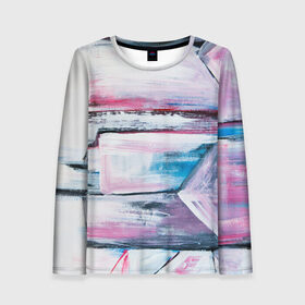 Женский лонгслив 3D Цветные мелки: в Ухте, 100% полиэстер | длинные рукава, круглый вырез горловины, полуприлегающий силуэт | живопись | краски | красный | линии | мазки | масляные краски | розовый | синий | цветные мелки