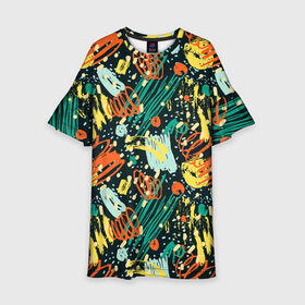 Детское платье 3D с принтом Рисунок абстракция в Ухте, 100% полиэстер | прямой силуэт, чуть расширенный к низу. Круглая горловина, на рукавах — воланы | Тематика изображения на принте: абстракция | арт | краски | рисунок | текстура | хипстер