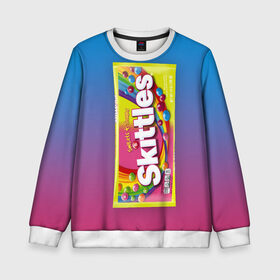Детский свитшот 3D с принтом Skittles | Желтый в Ухте, 100% полиэстер | свободная посадка, прямой крой, мягкая тканевая резинка на рукавах и понизу свитшота | skittles | sweet sours | yellow | градиент | желтый | красный | радуга | розовый | синий | скитлс | фиолетовый