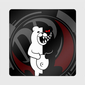 Магнит виниловый Квадрат MONOKUMA | МОНОКУМА | DANGANRO: в Ухте, полимерный материал с магнитным слоем | размер 9*9 см, закругленные углы | anime | bear | black  white | danganronpa | kurokuma | monodam | monokuma | monomi | monotaro | rabbit | school | shirokuma | аниме | главарь | мoноми | монокума | черно белый | школа