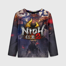 Детский лонгслив 3D с принтом NIOH 2 в Ухте, 100% полиэстер | длинные рукава, круглый вырез горловины, полуприлегающий силуэт
 | action | ninja | nioh | nioh 2 | игра про самурая | кровь | меч | ниндзя | ниох | ниох 2 | самурай | экшен.