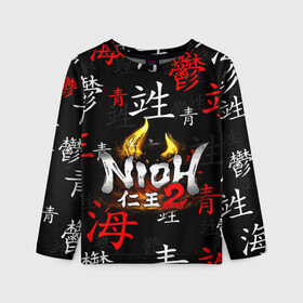 Детский лонгслив 3D с принтом NIOH 2 в Ухте, 100% полиэстер | длинные рукава, круглый вырез горловины, полуприлегающий силуэт
 | action | ninja | nioh | nioh 2 | игра про самурая | кровь | меч | ниндзя | ниох | ниох 2 | самурай | экшен.