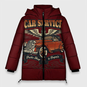 Женская зимняя куртка Oversize с принтом CAR SERVICE в Ухте, верх — 100% полиэстер; подкладка — 100% полиэстер; утеплитель — 100% полиэстер | длина ниже бедра, силуэт Оверсайз. Есть воротник-стойка, отстегивающийся капюшон и ветрозащитная планка. 

Боковые карманы с листочкой на кнопках и внутренний карман на молнии | auto repair | car | car service | eagle | restyling | retro | автомобиль | автосервис | машина | орел | рестайлинг | ретро