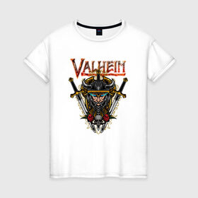 Женская футболка хлопок с принтом Valheim в Ухте, 100% хлопок | прямой крой, круглый вырез горловины, длина до линии бедер, слегка спущенное плечо | fantasy | mmo | valheim | valve | валхейм | вальхейм | викинги | выживалка | игра | королевская битва | ммо | ролевая игра | фэнтази