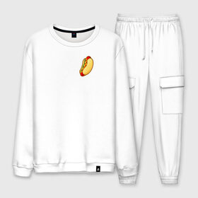 Мужской костюм хлопок с принтом Hot dog в Ухте, 100% хлопок | на свитшоте круглая горловина, мягкая резинка по низу. Брюки заужены к низу, на них два вида карманов: два “обычных” по бокам и два объемных, с клапанами, расположенные ниже линии бедра. Брюки с мягкой трикотажной резинкой на поясе и по низу штанин. В поясе для дополнительного комфорта — широкие завязки | hot dog | еда | лето 2021 | стиль | тренд | хот дог
