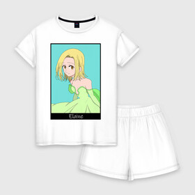Женская пижама с шортиками хлопок Элейн: в Ухте, 100% хлопок | футболка прямого кроя, шорты свободные с широкой мягкой резинкой | anime | the seven deadly sins | аниме | маг | мультик | фея | элейн