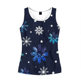Женская майка 3D с принтом Падающие снежинки уходящей зимы в Ухте, 100% полиэстер | круглая горловина, прямой силуэт, длина до линии бедра | джинсовая | необычная | падают | синяя текстура | снежинки | текстура