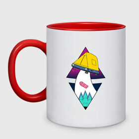 Кружка двухцветная с принтом Лагерь на свежем воздухе в Ухте, керамика | объем — 330 мл, диаметр — 80 мм. Цветная ручка и кайма сверху, в некоторых цветах — вся внутренняя часть | anime | yuru camp | аниме | анимэ | лагерь на свежем воздухе | надэсико | рин | фудзи