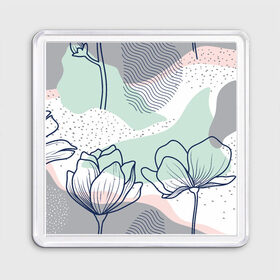 Магнит 55*55 с принтом Цветы в Ухте, Пластик | Размер: 65*65 мм; Размер печати: 55*55 мм | Тематика изображения на принте: flowers | герберы | контур | легкие | лилии | мягкие | роза | ромашка | тренд | цветы