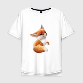 Мужская футболка хлопок Oversize с принтом Лисичка в Ухте, 100% хлопок | свободный крой, круглый ворот, “спинка” длиннее передней части | кицунэ | лиса | лисичка | рыжая