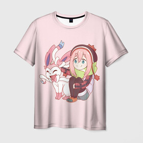 Мужская футболка 3D с принтом Nadeshiko в Ухте, 100% полиэфир | прямой крой, круглый вырез горловины, длина до линии бедер | anime | yuru camp | аниме | анимэ | лагерь на свежем воздухе | надэсико | рин | фудзи