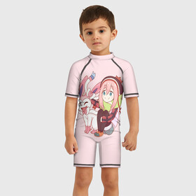 Детский купальный костюм 3D с принтом Nadeshiko в Ухте, Полиэстер 85%, Спандекс 15% | застежка на молнии на спине | anime | yuru camp | аниме | анимэ | лагерь на свежем воздухе | надэсико | рин | фудзи
