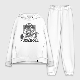 Женский костюм хлопок Oversize с принтом Pug  Roll в Ухте,  |  | Тематика изображения на принте: dog | drawing | guitar | music | pop art | pug | rock and roll | гитара | мопс | музыка | очки | пес | поп арт | рисунок | рок н ролл | собака