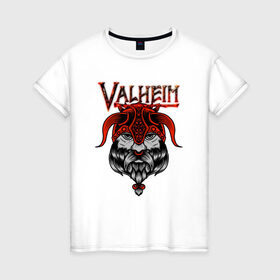 Женская футболка хлопок с принтом Valheim в Ухте, 100% хлопок | прямой крой, круглый вырез горловины, длина до линии бедер, слегка спущенное плечо | fantasy | mmo | valheim | valve | валхейм | вальхейм | викинги | выживалка | игра | королевская битва | ммо | ролевая игра | фэнтази
