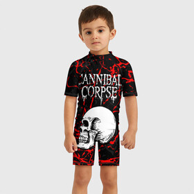 Детский купальный костюм 3D с принтом CANNIBAL CORPSE в Ухте, Полиэстер 85%, Спандекс 15% | застежка на молнии на спине | cannibal corpse | evisceration plague | hammer smashed face. | violence unimagined | дэт метал | музыка | рок | труп каннибала
