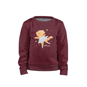 Детский свитшот хлопок с принтом Лисичка балерина в Ухте, 100% хлопок | круглый вырез горловины, эластичные манжеты, пояс и воротник | Тематика изображения на принте: балерина | лисичка | лисичка балерина | лисичка в платье | маленькая балерина