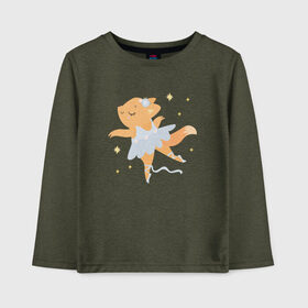 Детский лонгслив хлопок с принтом Лисичка балерина в Ухте, 100% хлопок | круглый вырез горловины, полуприлегающий силуэт, длина до линии бедер | Тематика изображения на принте: балерина | лисичка | лисичка балерина | лисичка в платье | маленькая балерина