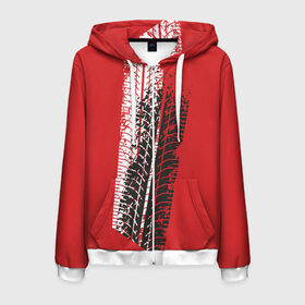 Мужская толстовка 3D на молнии с принтом Протектор шин в Ухте, 100% полиэстер | длина до линии бедра, манжеты и пояс оформлены мягкой тканевой резинкой, двухслойный капюшон со шнурком для регулировки, спереди молния, по бокам два кармана | Тематика изображения на принте: автомобиль | колеса | протектор | следы шин | шины