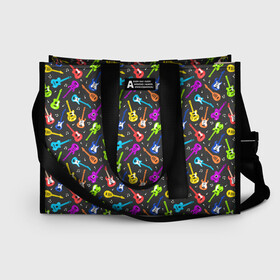 Сумка-шоппер 3D с принтом Гитары в Ухте, 100% полиэстер | застегивается на металлическую кнопку; внутренний карман застегивается на молнию. Стенки укреплены специальным мягким материалом, чтобы защитить содержимое от несильных ударов
 | anarchy | hard rock | metal | music | punk rock | punks not dead | rock music | rocker | rocknroll | анархия | гаражный рок | гитара | гранж | металл | музыка | панк рок | рок музыка | рок н ролл | рокер | трэш метал | тяжелый рок | хард рок