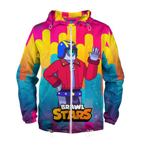 Мужская ветровка 3D с принтом STU СТУ Brawl Stars в Ухте, 100% полиэстер | подол и капюшон оформлены резинкой с фиксаторами, два кармана без застежек по бокам, один потайной карман на груди | brawl | brawl stars | brawlstars | brawl_stars | jessie | бравл | бравлер stu | бравлстарс | гонщик | каскадер | сту