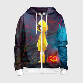 Детская толстовка 3D на молнии с принтом Little Nightmares 2 в Ухте, 100% полиэстер |  манжеты и пояс оформлены широкой мягкой резинкой, двухслойный капюшон со шнурком для регулировки, спереди карманы и застежка-молния
 | little nightmares | страшилка | страшная игра | ужас | хоррор